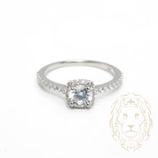 Bague - Or 10K blanc halo carré pierre cz coupe ronde & pavé de cz - RIG1042