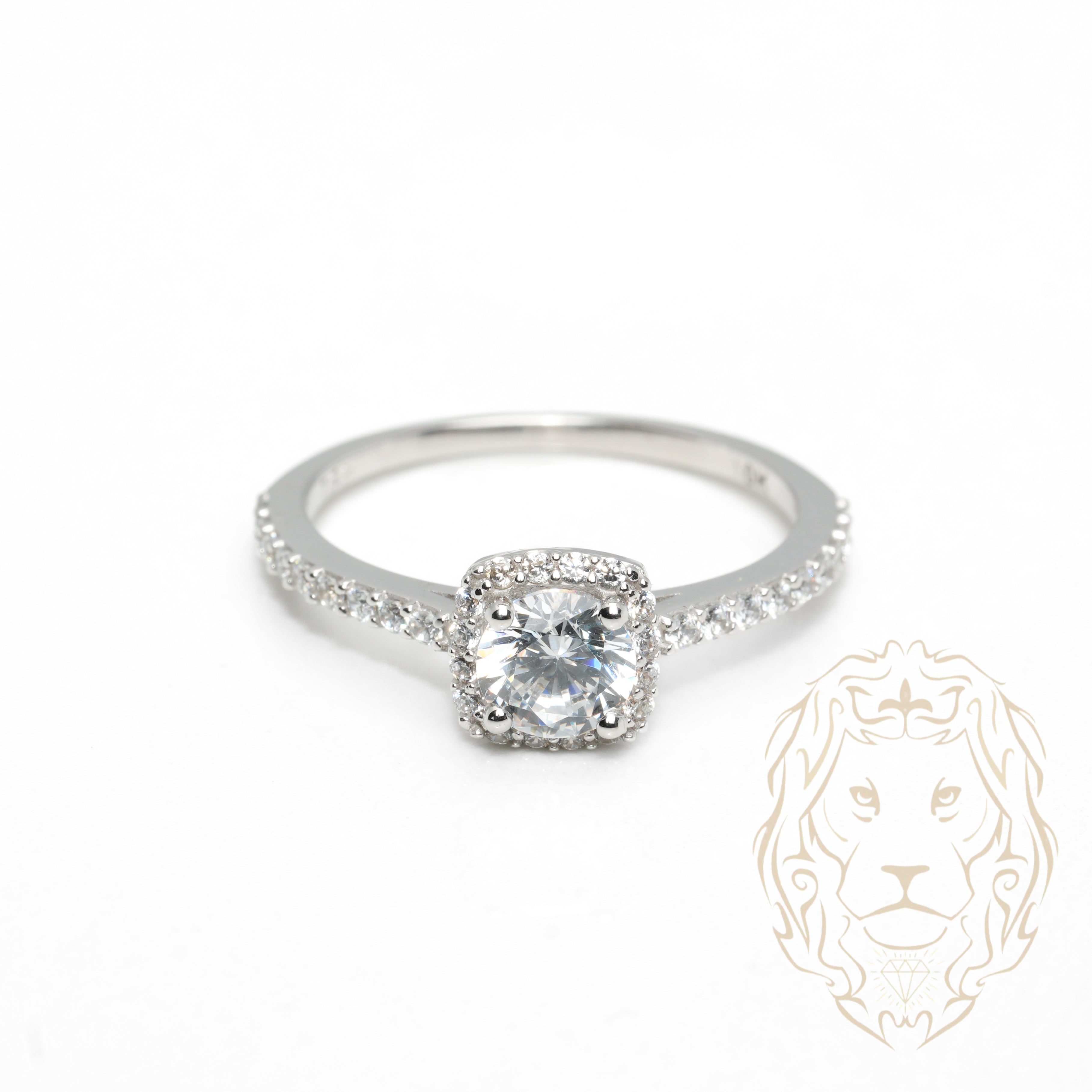 Bague - Or 10K blanc halo carré pierre cz coupe ronde & pavé de cz - RIG1042