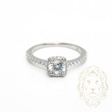Bague - Or 10K blanc halo carré pierre cz coupe ronde & pavé de cz - RIG1042