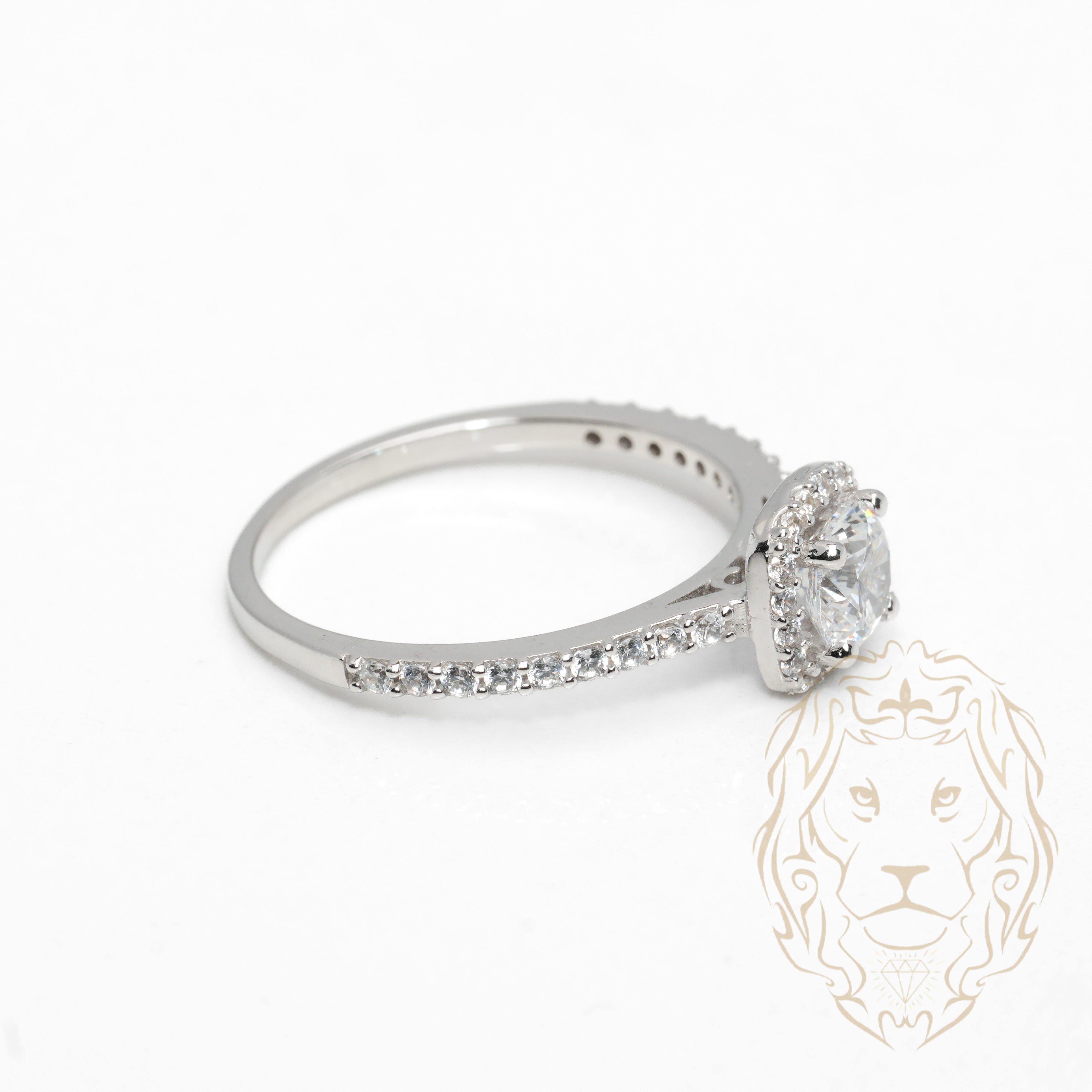 Bague - Or 10K blanc halo carré pierre cz coupe ronde & pavé de cz - RIG1042