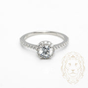 Bague - Or 10K blanc halo pierre cz coupe ronde & pavé de cz - RIG1043