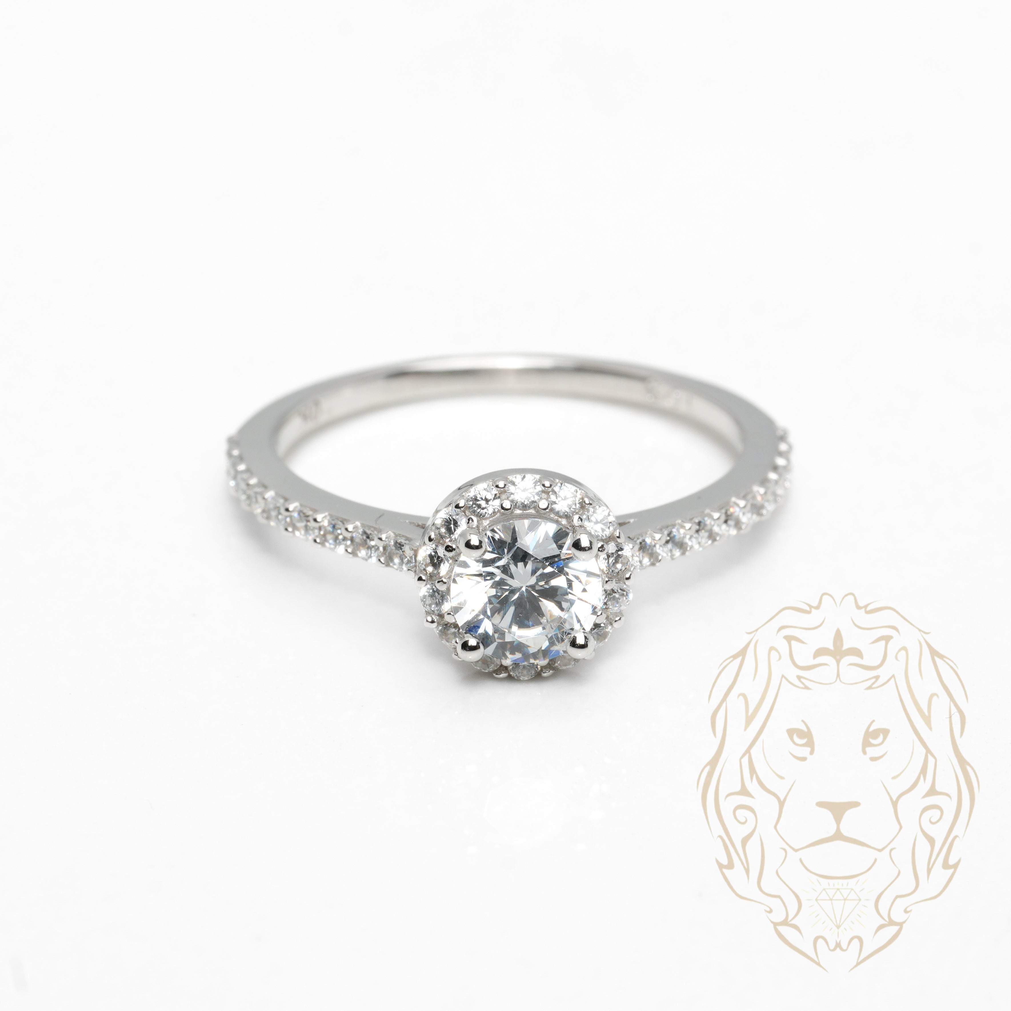 Bague - Or 10K blanc halo pierre cz coupe ronde & pavé de cz - RIG1043
