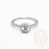Bague - Or 10K blanc halo pierre cz coupe ronde & pavé de cz - RIG1043