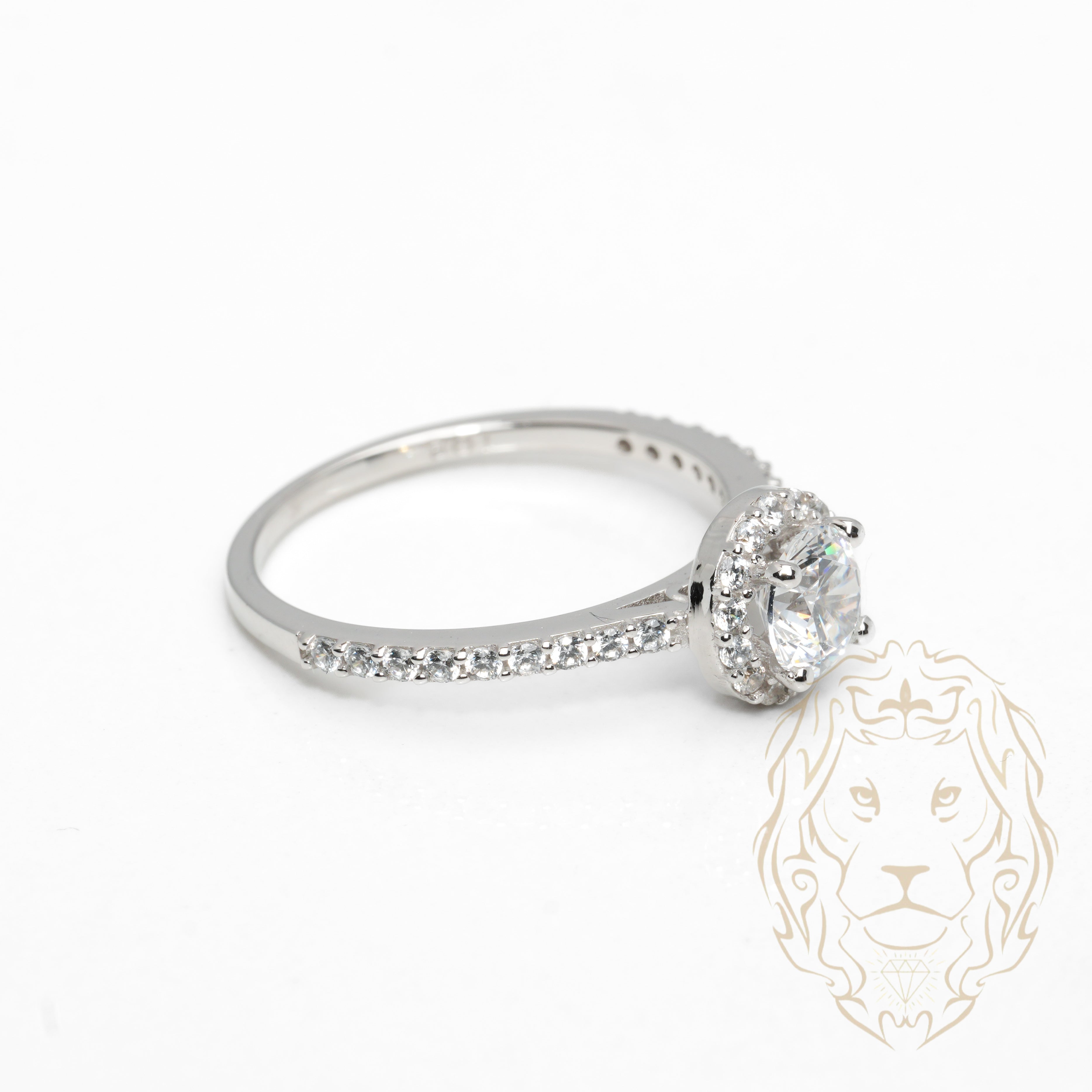 Bague - Or 10K blanc halo pierre cz coupe ronde & pavé de cz - RIG1043