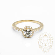 Bague - Or 10K jaune halo pierre cz coupe ronde & pavé de cz - RIG1044