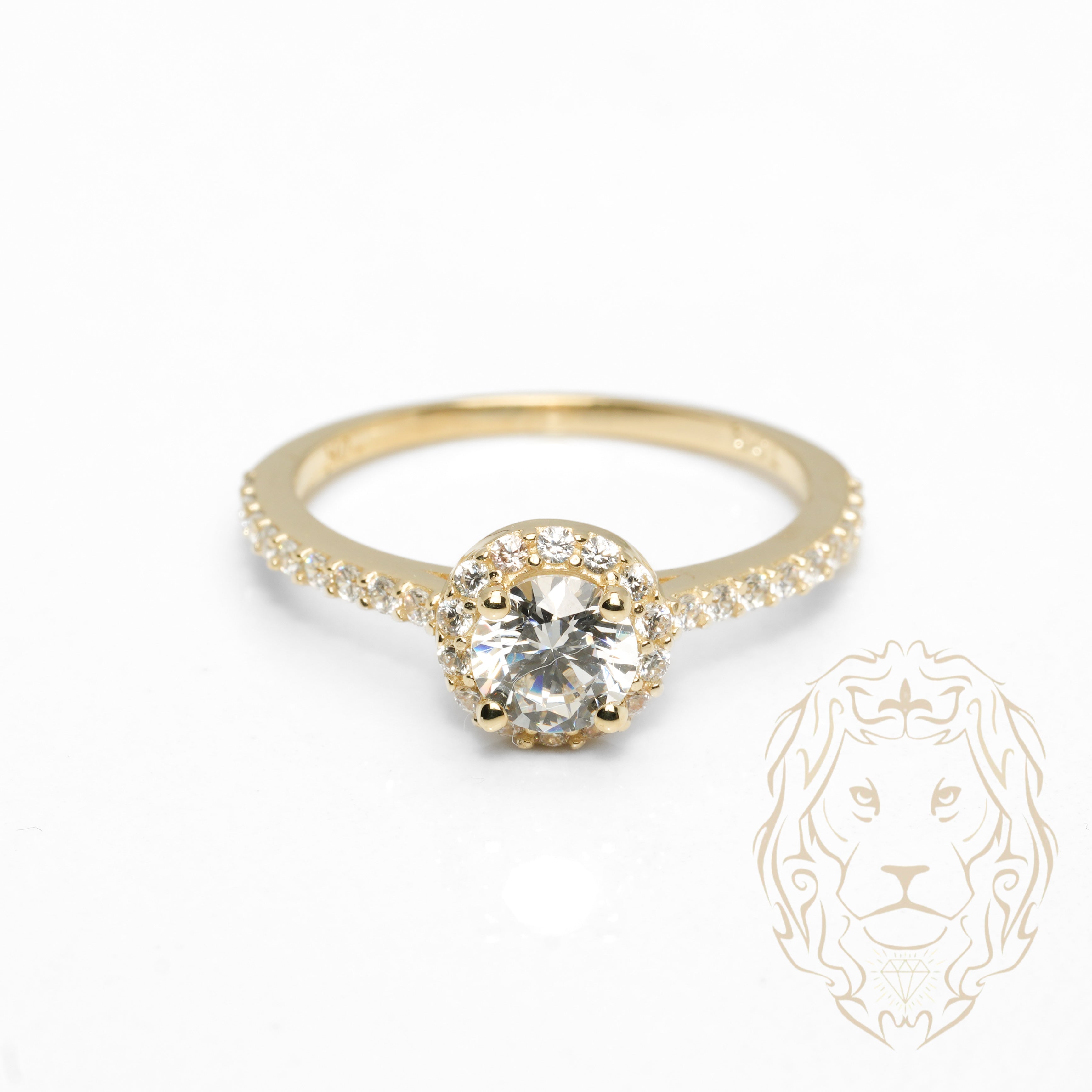 Bague - Or 10K jaune halo pierre cz coupe ronde & pavé de cz - RIG1044