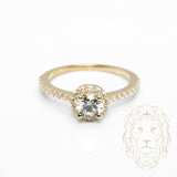 Bague - Or 10K jaune halo pierre cz coupe ronde & pavé de cz - RIG1044
