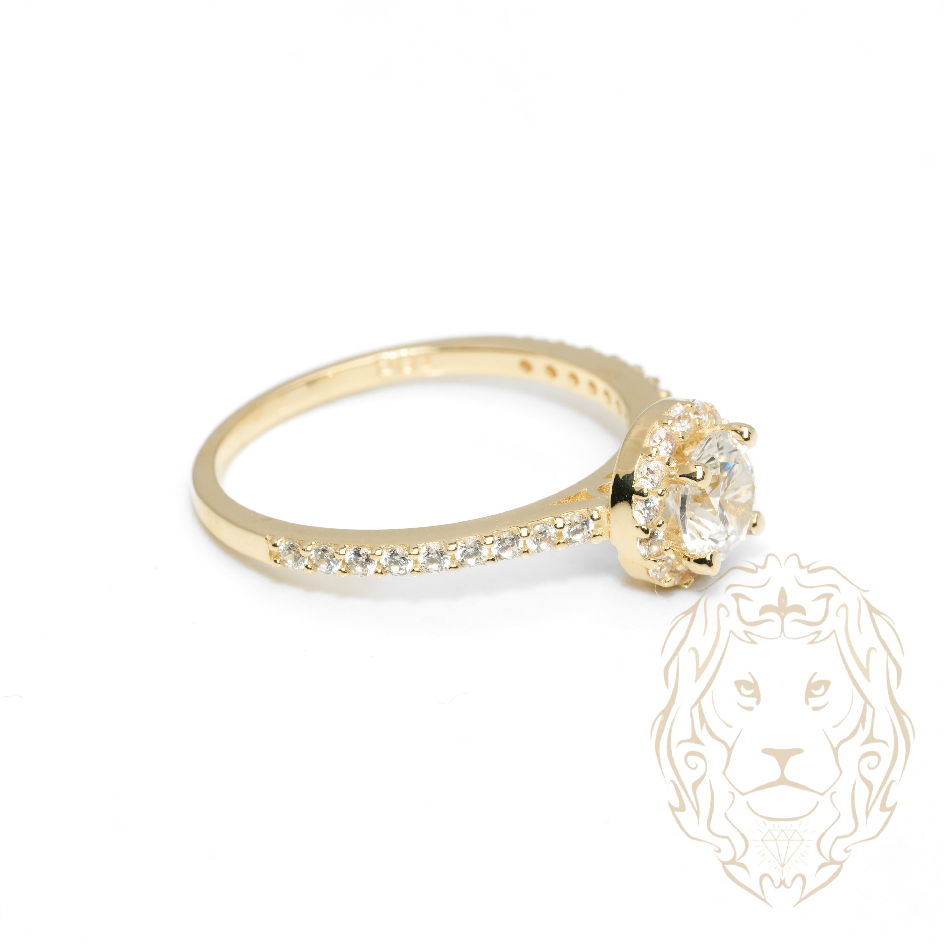 Bague - Or 10K jaune halo pierre cz coupe ronde & pavé de cz - RIG1044