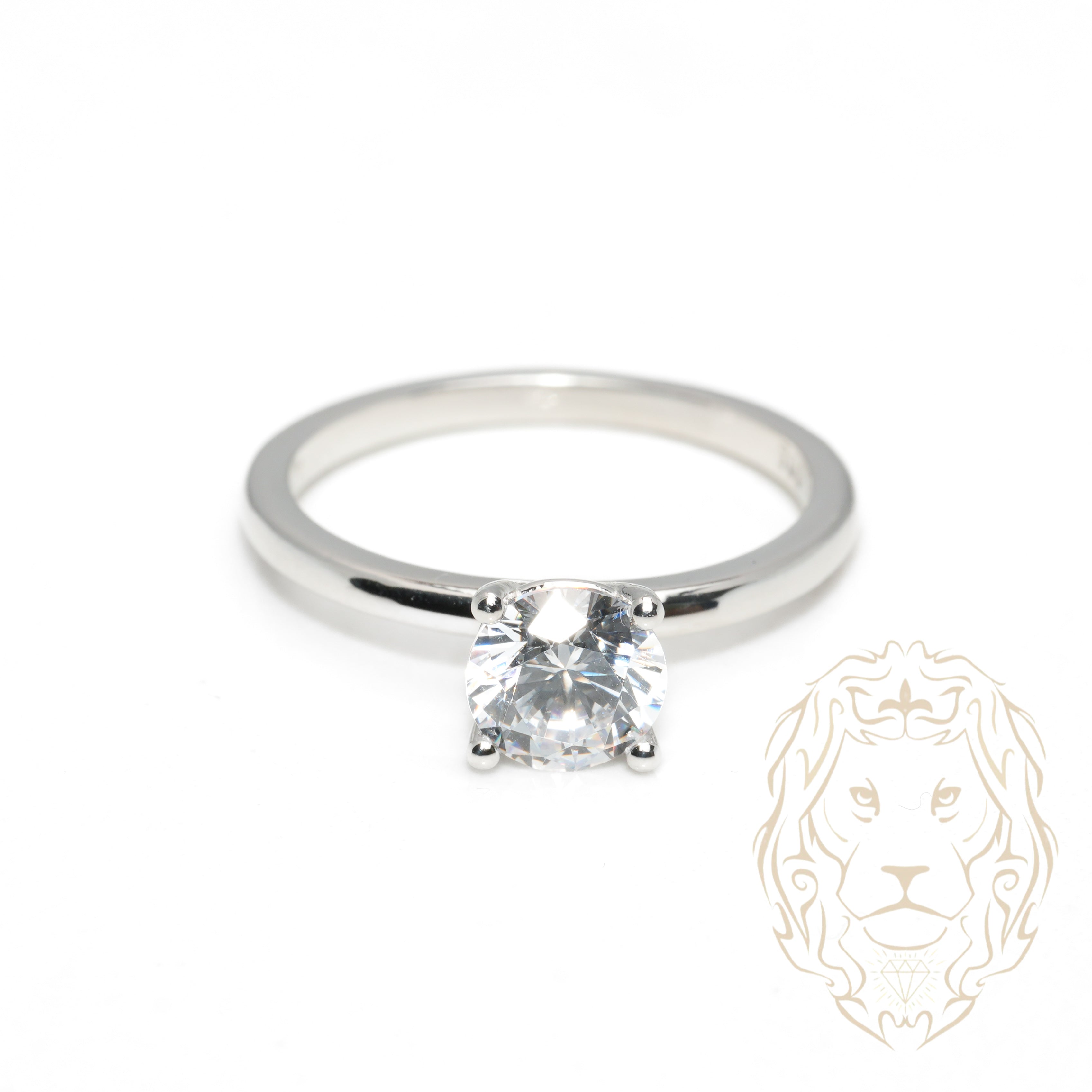 Bague - Or 10K blanc solitaire pierre cz coupe ronde - RIG1045