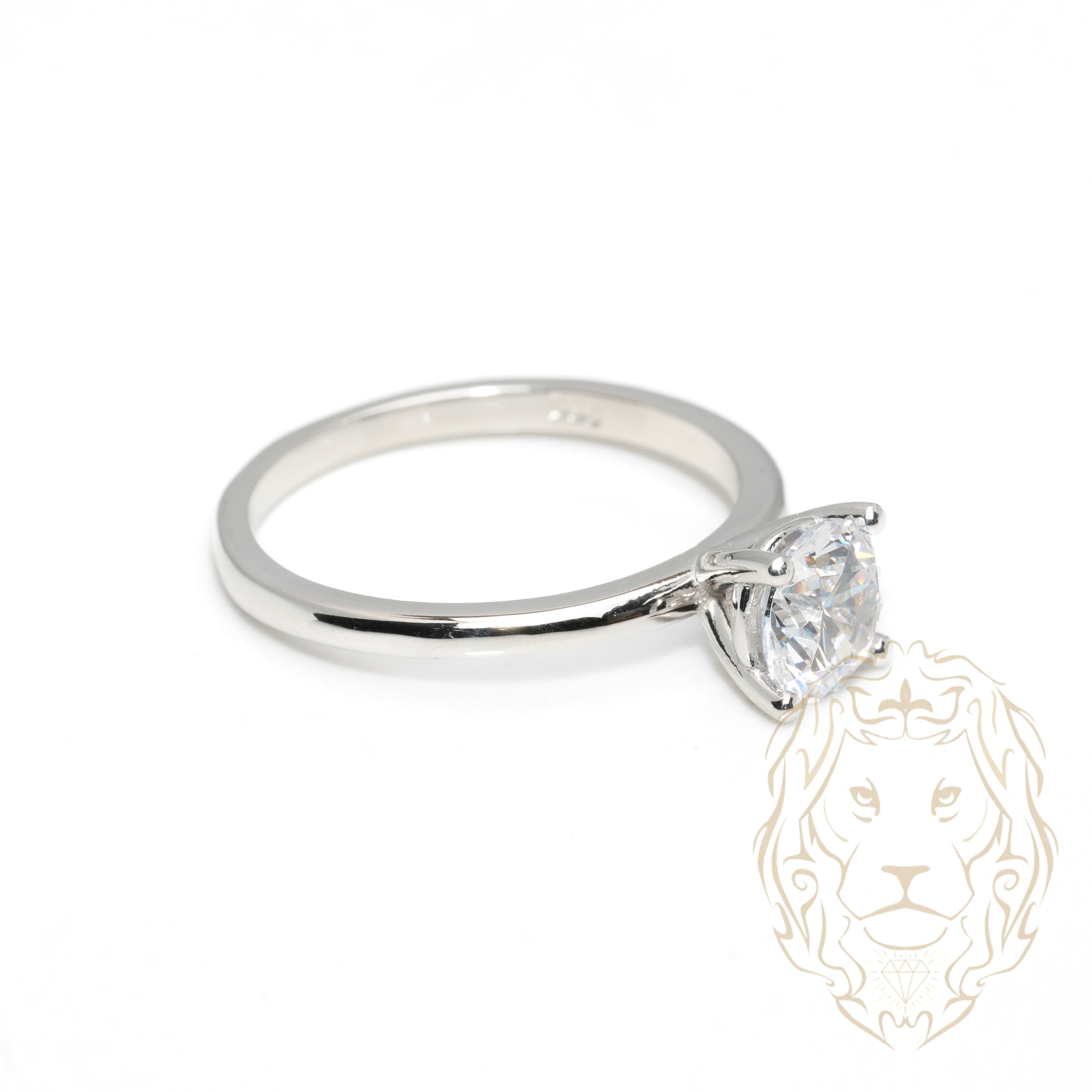 Bague - Or 10K blanc solitaire pierre cz coupe ronde - RIG1045