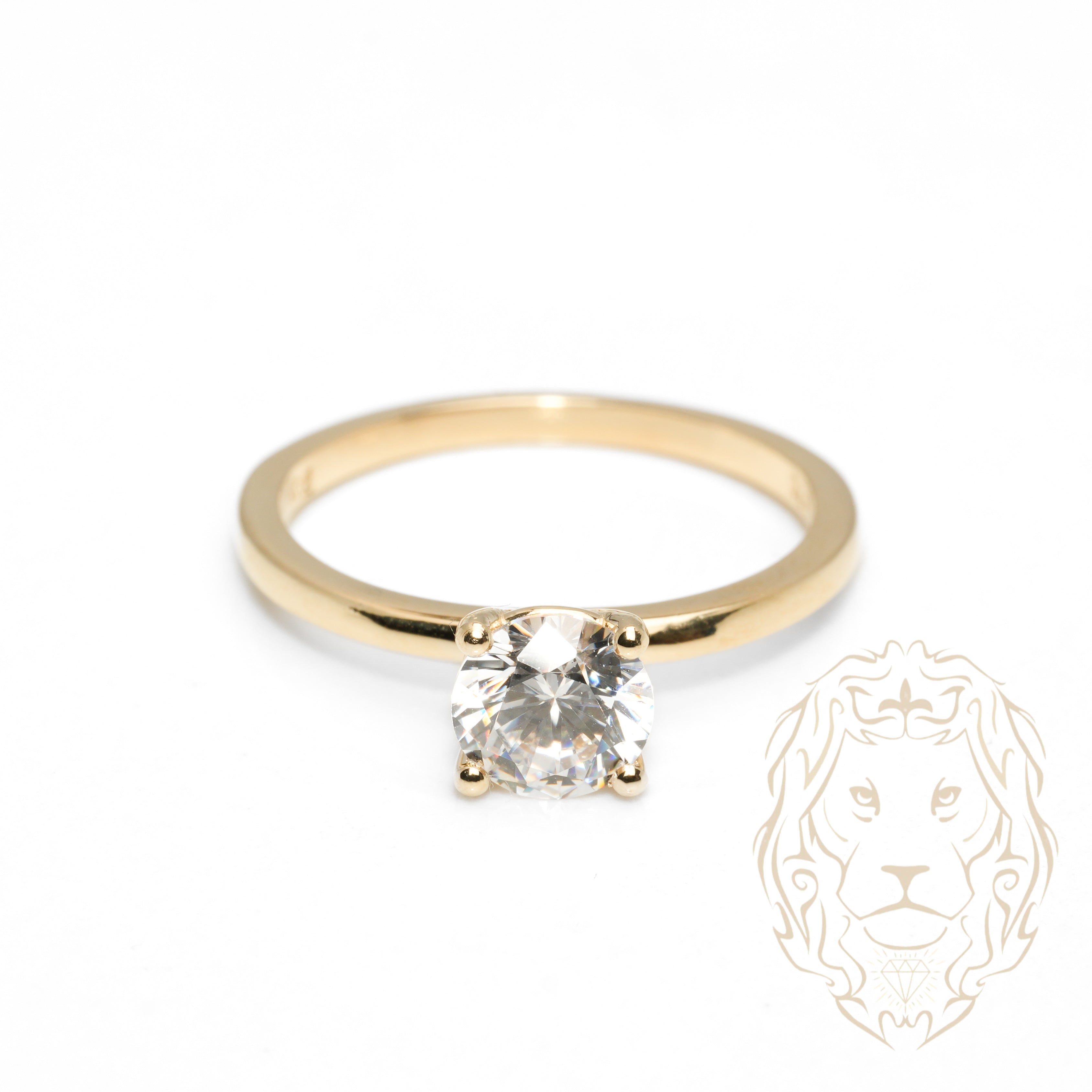 Bague - Or 10K jaune solitaire pierre cz coupe ronde - RIG1046