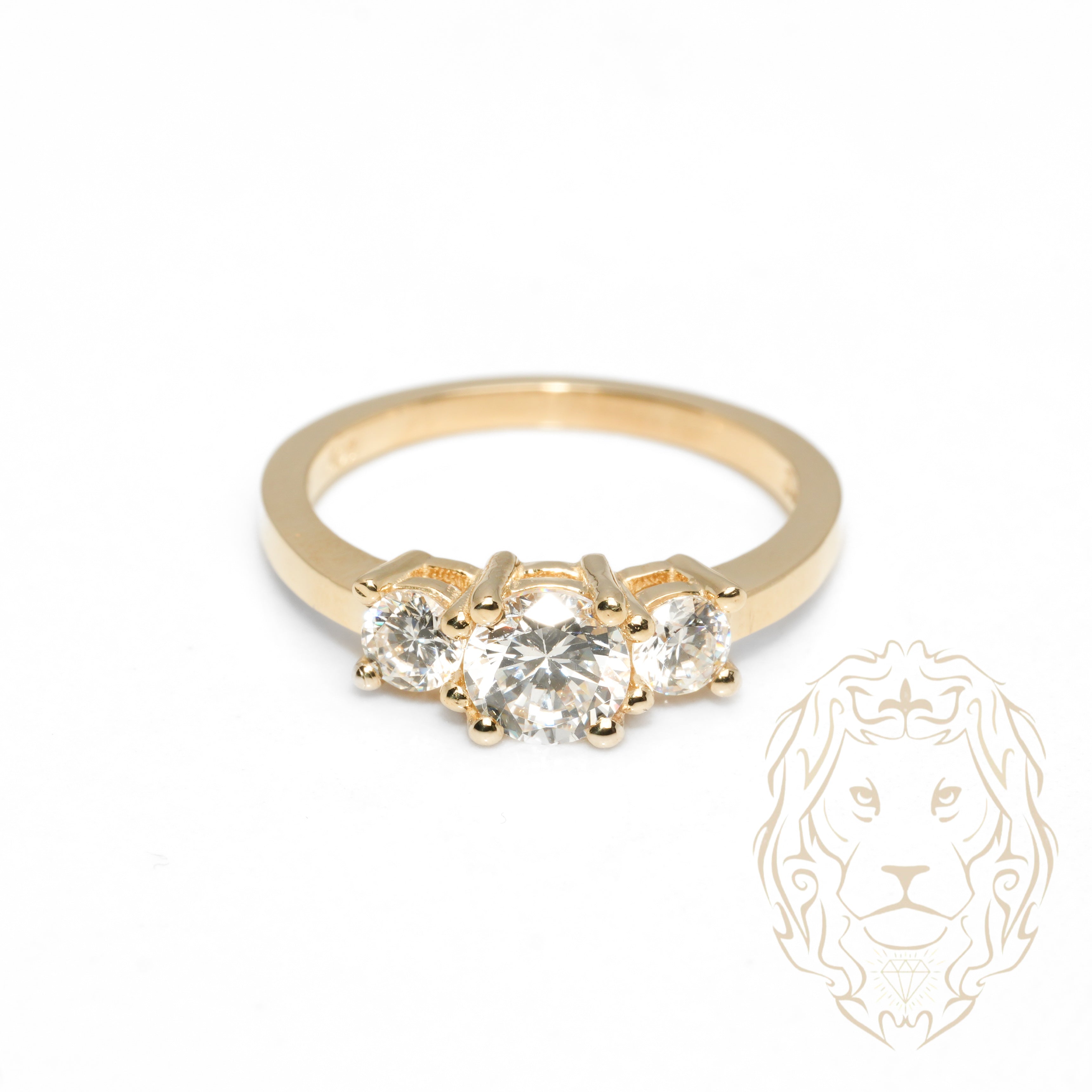 Bague - Or 10K jaune trois pierres cz coupe ronde - RIG1049