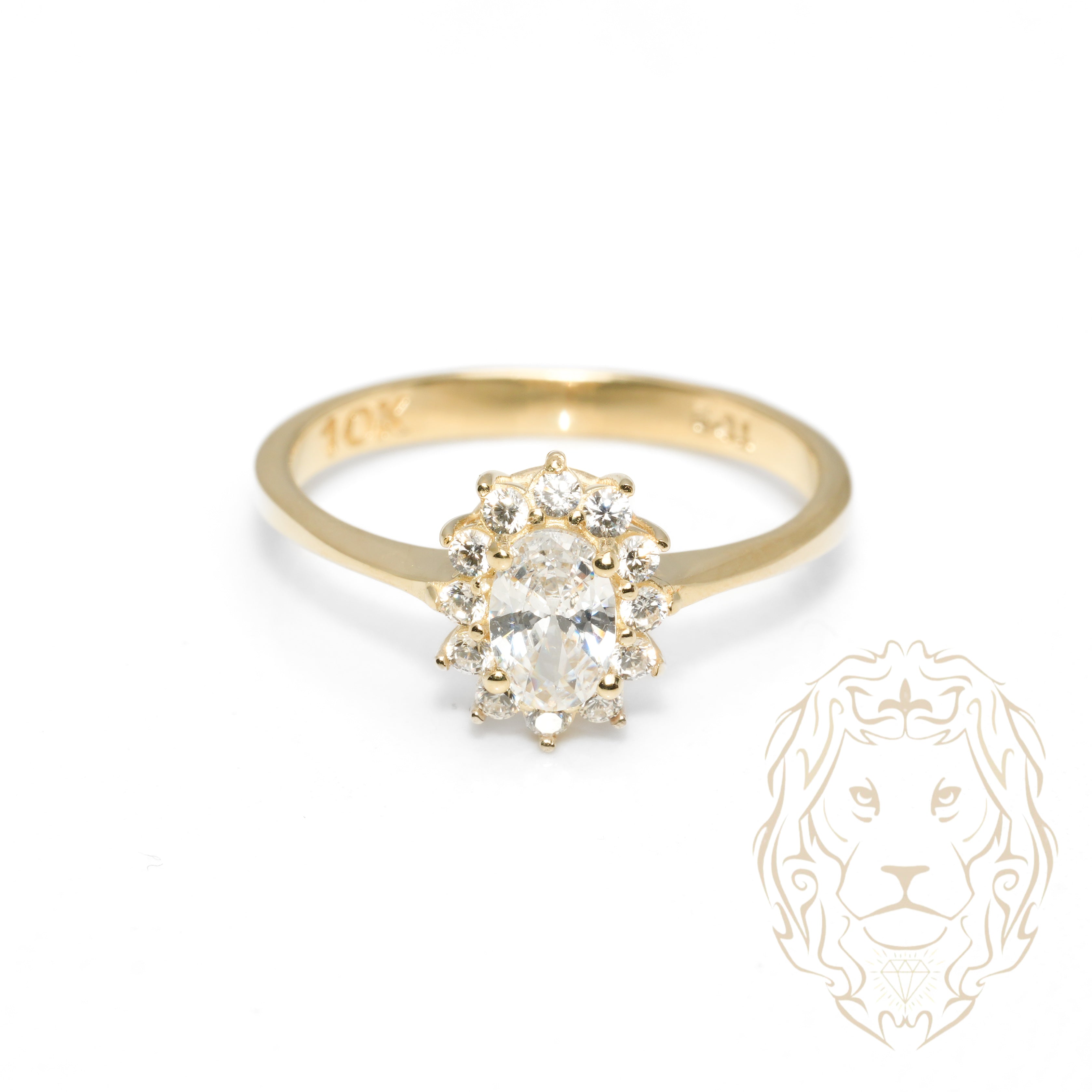 Bague - Or 10K jaune halo fleur pierre cz coupe ovale - RIG1050