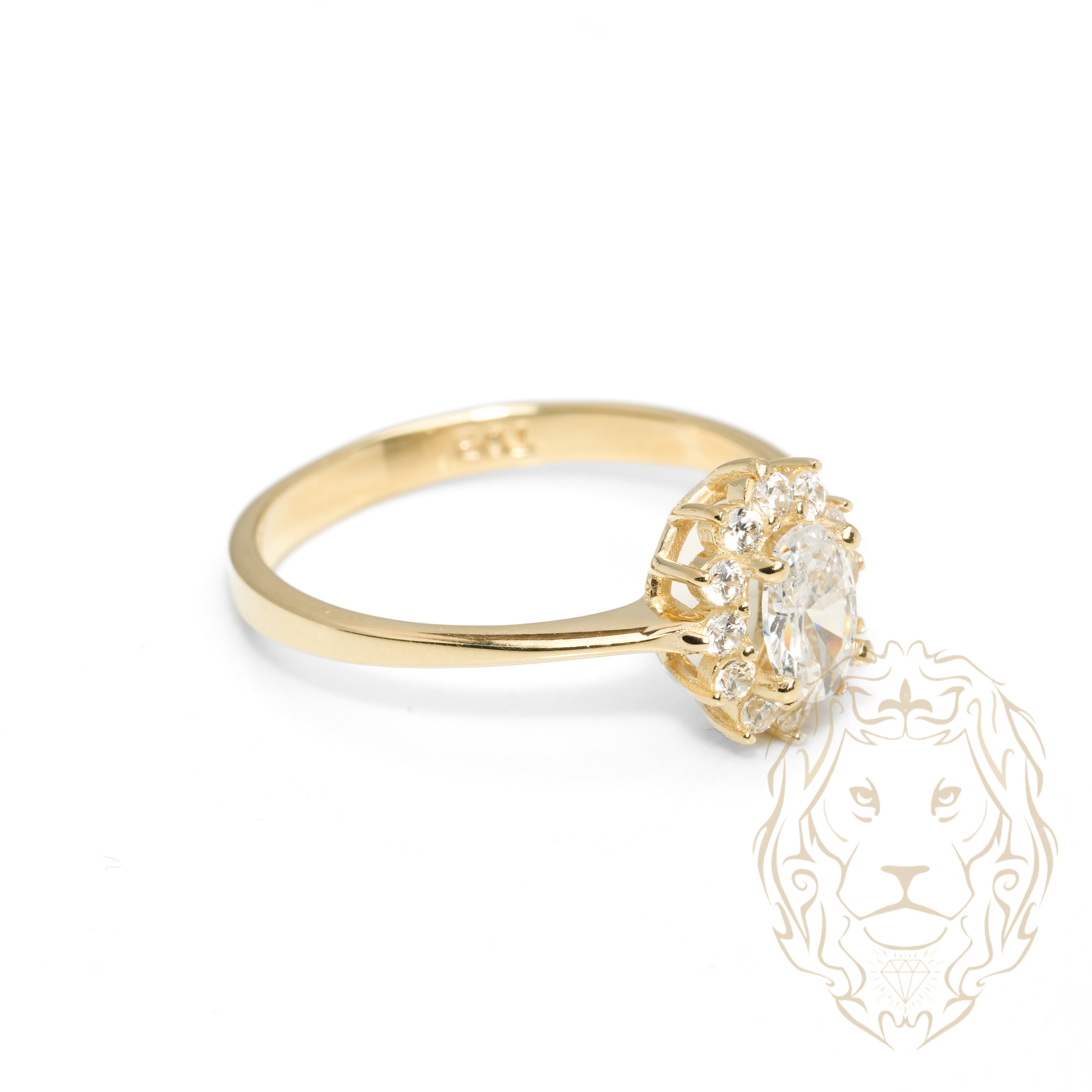 Bague - Or 10K jaune halo fleur pierre cz coupe ovale - RIG1050