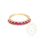 Bague - Or 10K jaune semi-éternité pierres cz rouges coupe ronde 3mm - RIG1054