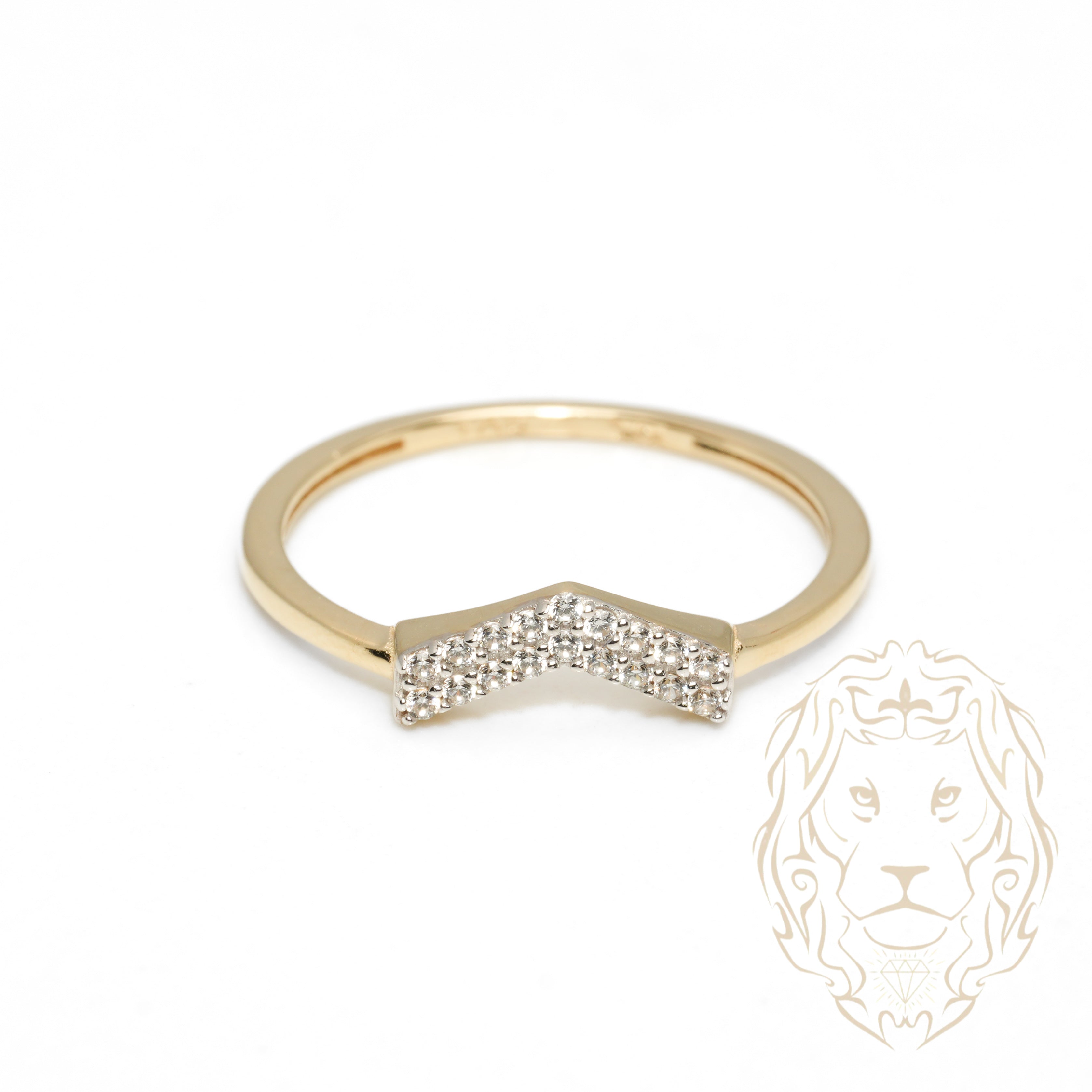 Bague - Or 10K deux tons jaune & blanc wishbone pavé de cz - RIG1058