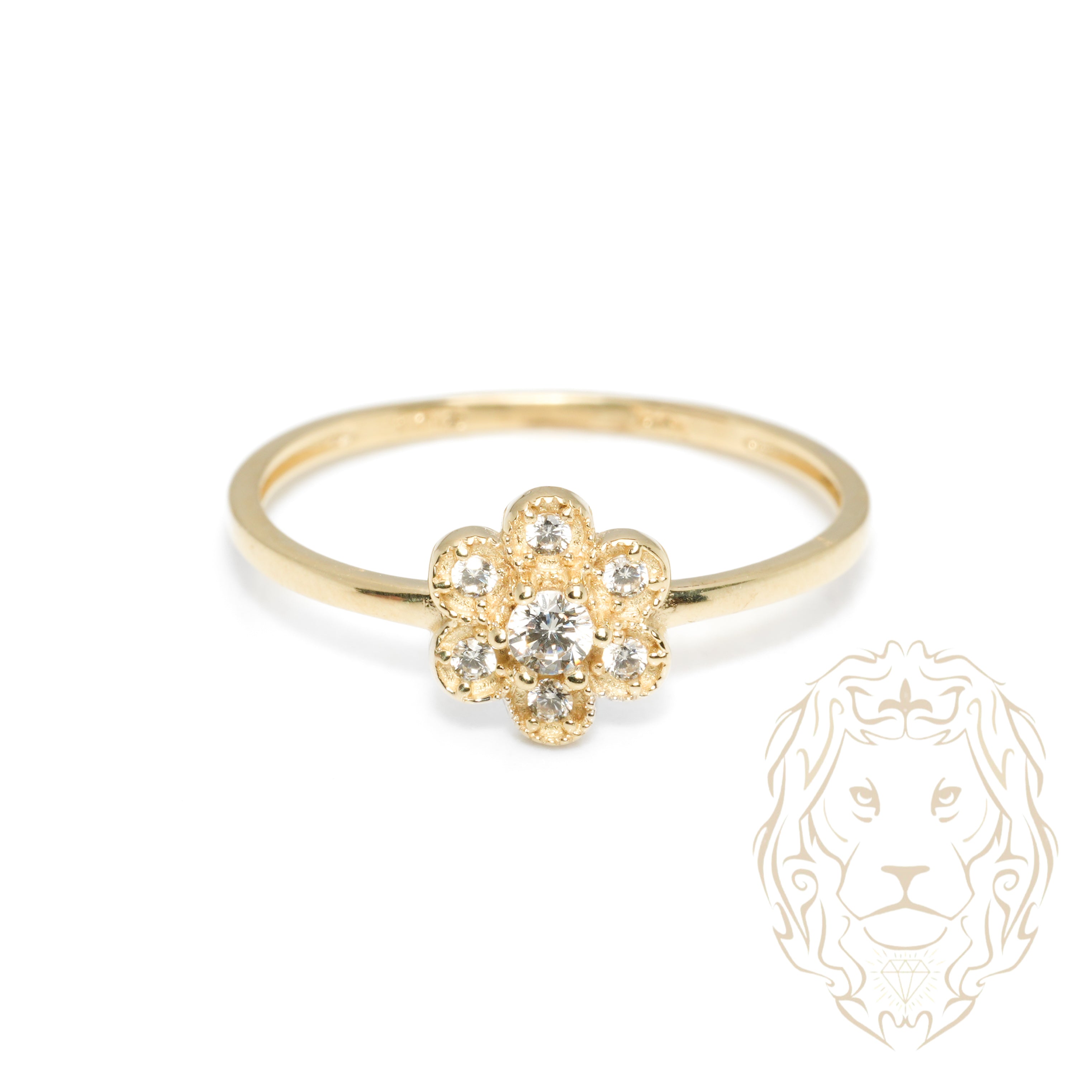Bague - Or 10K jaune fleur en pierres cz - RIG1059