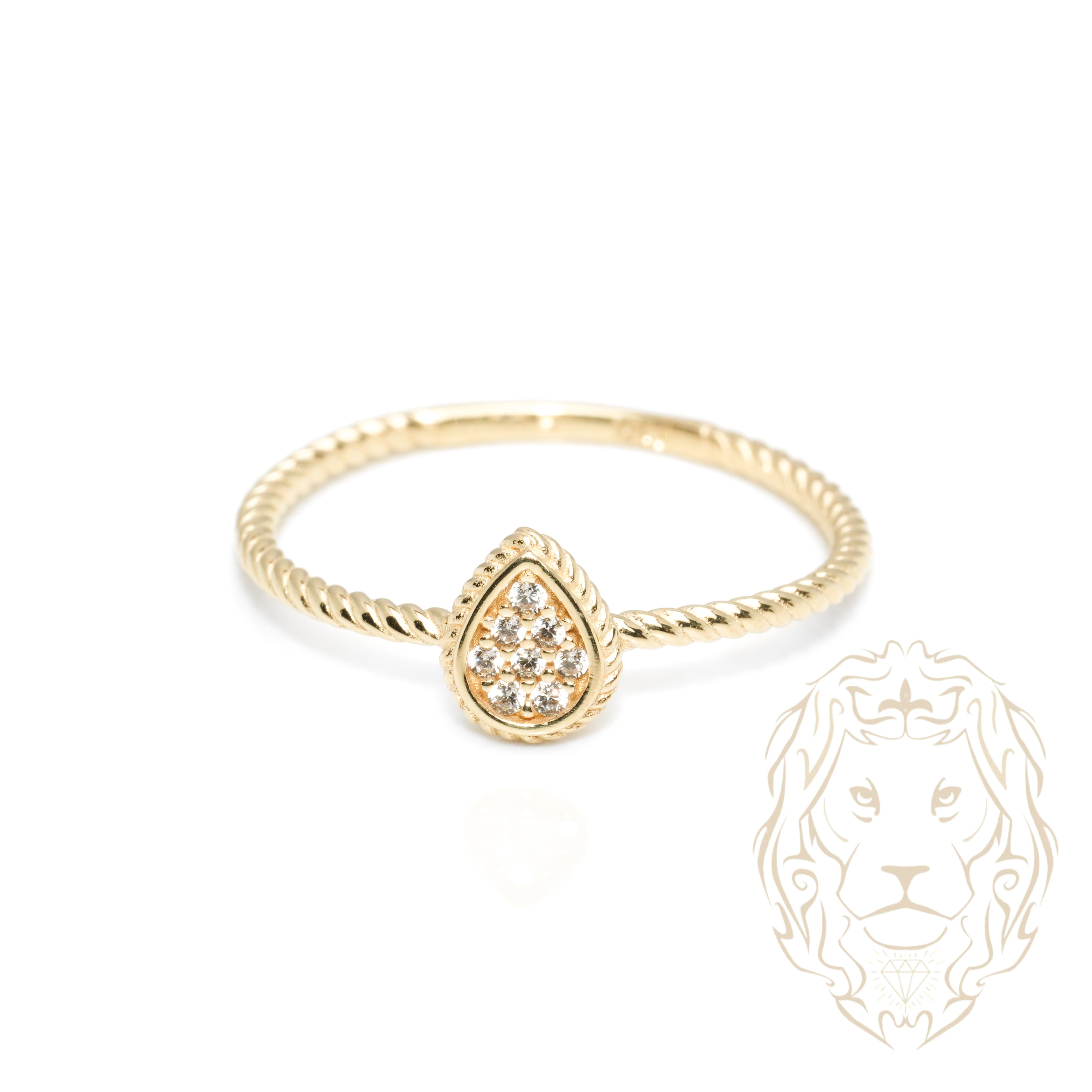 Bague - Or 10K jaune poire serti de cz & monture twist - RIG1061
