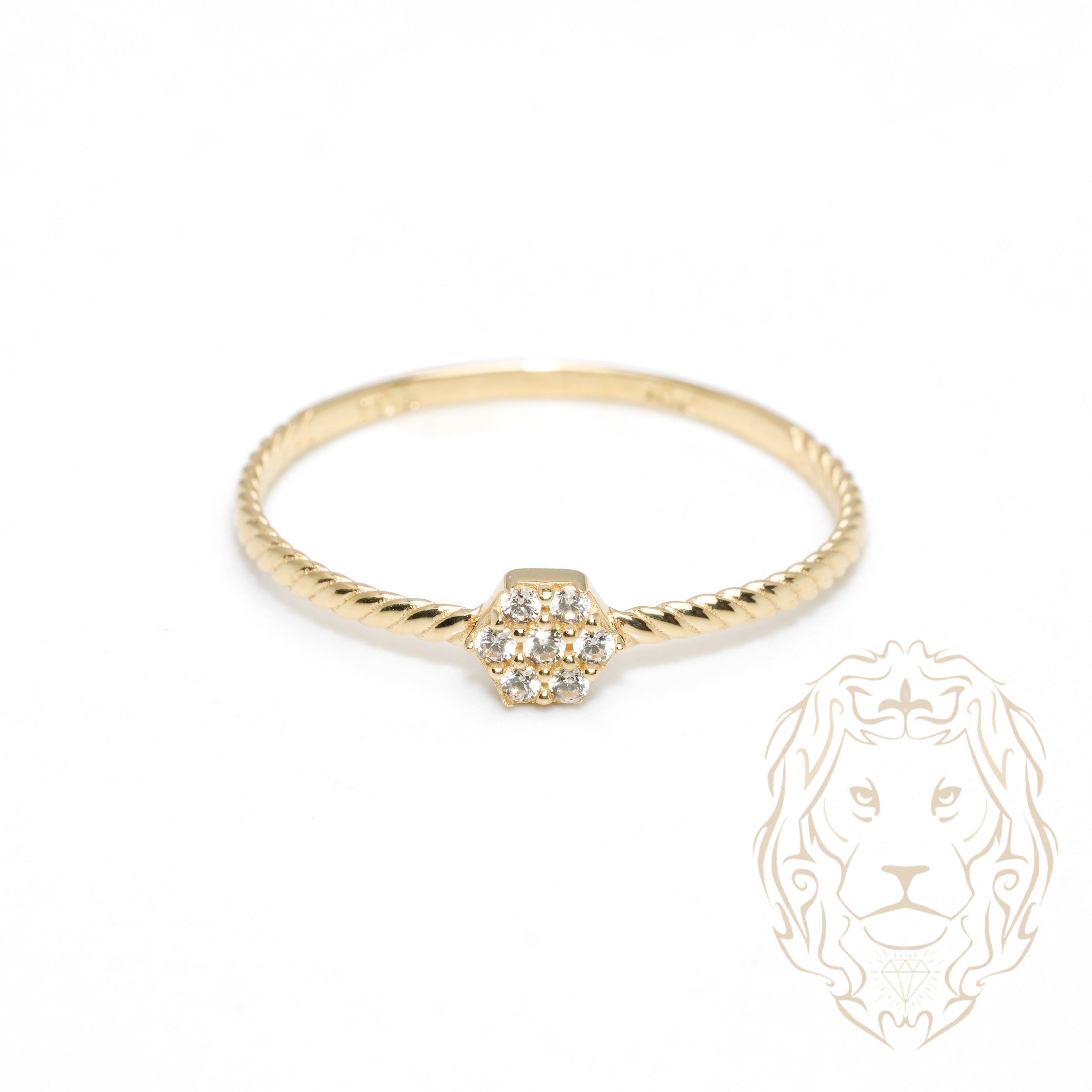 Bague - Or 10K jaune hexagone serti de cz & monture twist - RIG1063