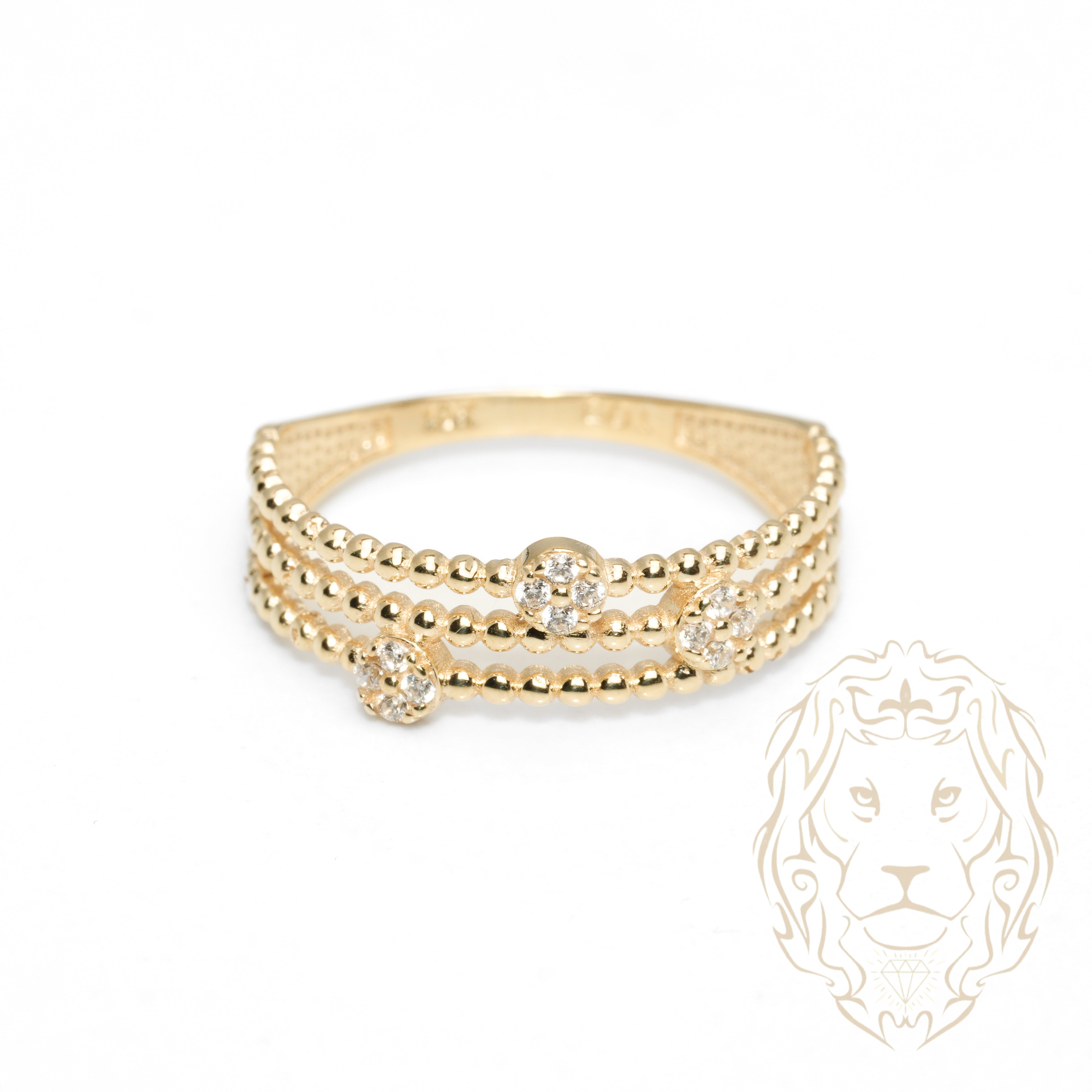 Bague - Or 10K jaune faux-stack perlée & pierres cz - RIG1064