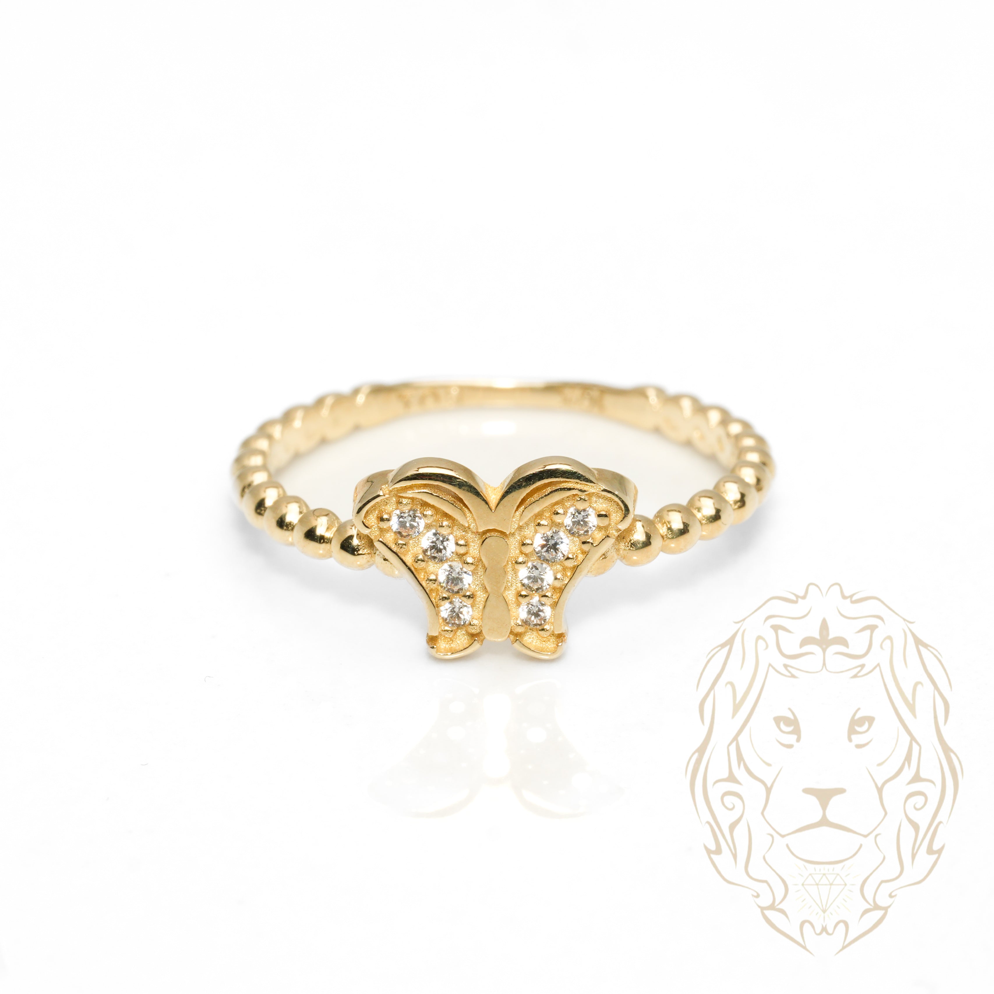 Bague - Or 10K jaune papillon pavé de cz - RIG1065