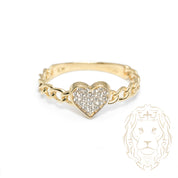 Bague - Or 10K jaune coeur pavé de cz & curb - RIG1067