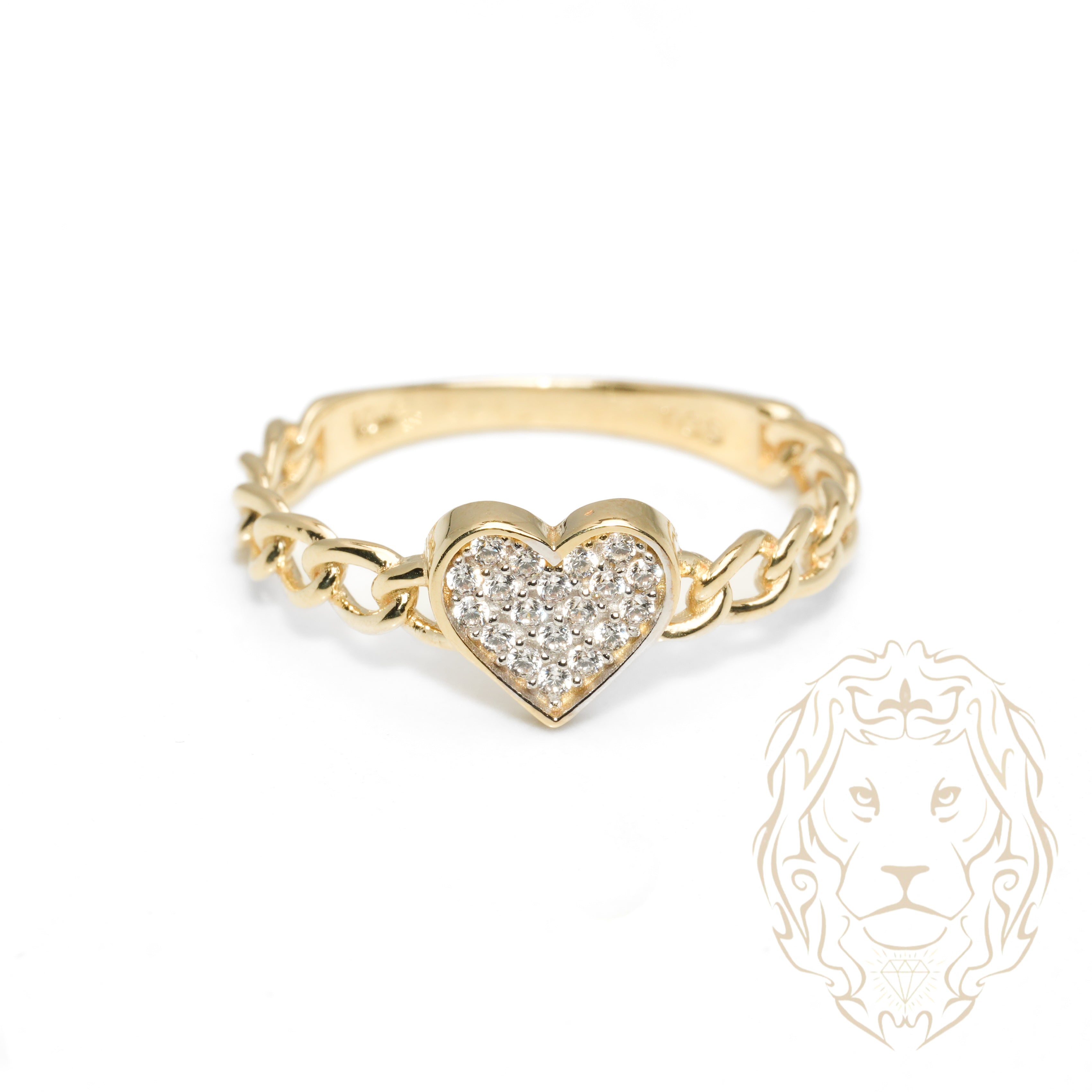 Bague - Or 10K jaune coeur pavé de cz & curb - RIG1067