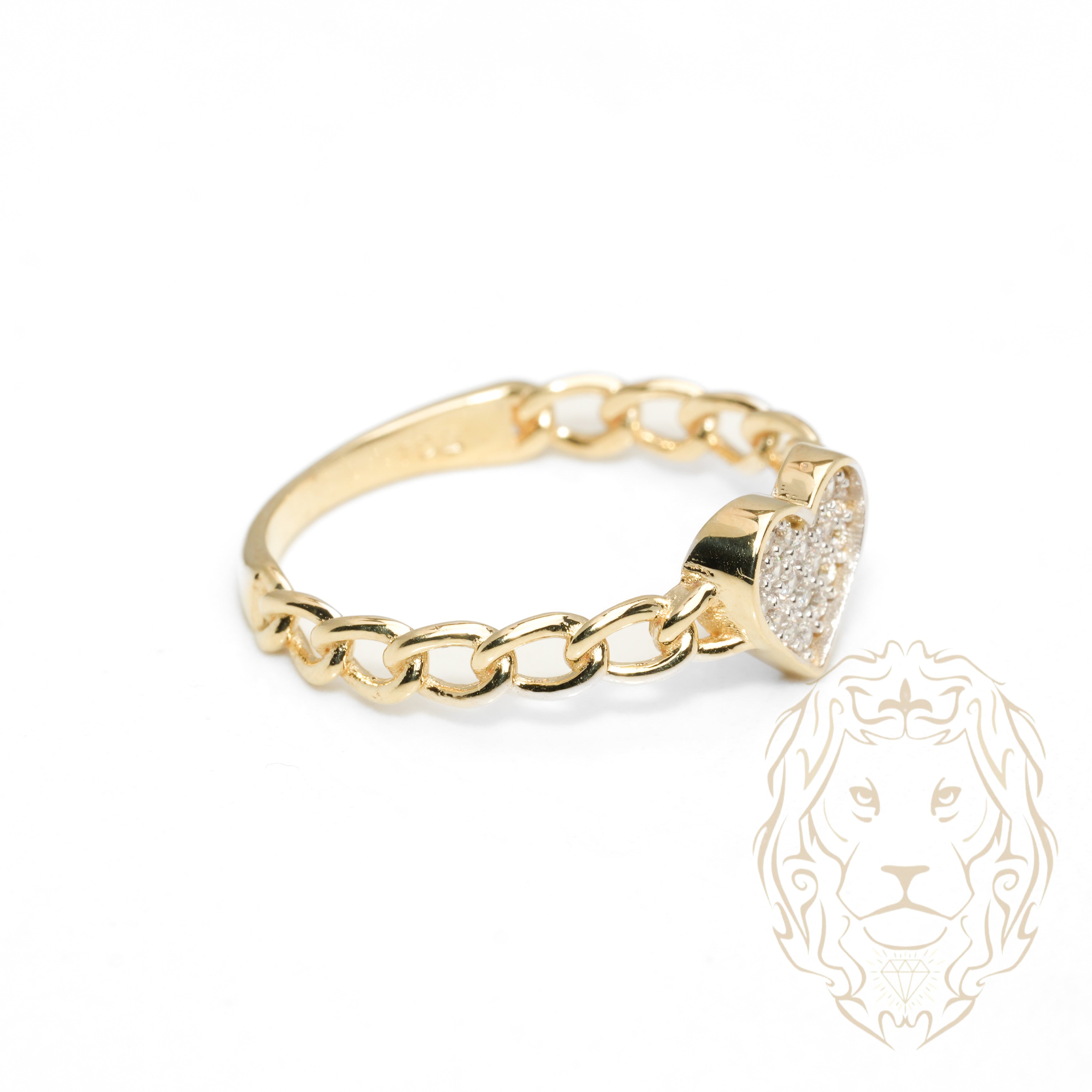 Bague - Or 10K jaune coeur pavé de cz & curb - RIG1067