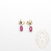 Studs - 10K Yellow Gold Oval Ruby & Natural Diamonds 0.05TCW - BOGD176