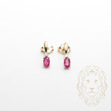Studs - 10K Yellow Gold Oval Ruby & Natural Diamonds 0.05TCW - BOGD176