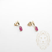 Studs - 10K Yellow Gold Oval Ruby & Natural Diamonds 0.05TCW - BOGD176
