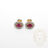 Studs à visser - Or 10K deux tons jaune & blanc halo rubis ovale & diamants naturels 0.15TCW - BOGD177