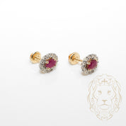 Studs à visser - Or 10K deux tons jaune & blanc halo rubis ovale & diamants naturels 0.15TCW - BOGD177