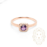 Bague - Or 10K rose halo améthyste coupe princesse & diamants naturels 0.08TCW - RIGD581