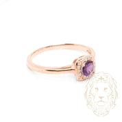 Bague - Or 10K rose halo améthyste coupe princesse & diamants naturels 0.08TCW - RIGD581