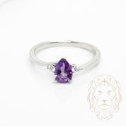 Bague - Or 10K blanc améthyste coupe poire & diamants naturels 0.08TCW - RIGD582