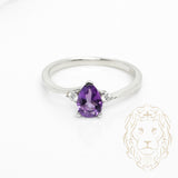 Bague - Or 10K blanc améthyste coupe poire & diamants naturels 0.08TCW - RIGD582