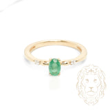 Bague - Or 10K jaune émeraude ovale & diamants naturels 0.08TCW - RIGD586