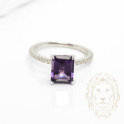 Bague - Or 10K blanc améthyste & diamants naturels 0.15TCW - RIGD588