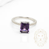 Bague - Or 10K blanc améthyste & diamants naturels 0.15TCW - RIGD588