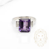 Bague - Or 10K blanc améthyste & diamants naturels coupe princesse 0.20TCW - RIGD589