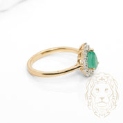 Bague - Or 10K deux tons jaune & blanc halo émeraude coupe poire & diamants naturels 0.20TCW - RIGD591