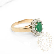 Bague - Or 10K deux tons jaune & blanc halo émeraude ovale & diamants naturels 0.25TCW - RIGD592