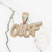 Pendant - 10K two-tone yellow & white gold "MF" paved with lab 2.50CT diamonds - PEGL035