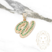 Pendant - 10K two-tone yellow & white gold "V" paved with lab 0.50CT diamonds & lab 1.00CT emeralds - PEGL036