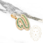 Pendant - 10K two-tone yellow & white gold "V" paved with lab 0.50CT diamonds & lab 1.00CT emeralds - PEGL036