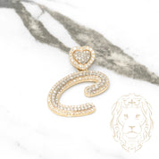 Pendant - 10K two-tone yellow & white gold "C" with heart shaped diamond pavé lab 1.5CT - PEGL030