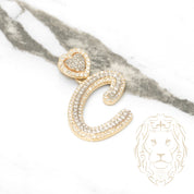 Pendant - 10K two-tone yellow & white gold "C" with heart shaped diamond pavé lab 1.5CT - PEGL030