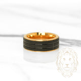 Bague jonc - Tungstène noire & dorée motif en rangées avec une finition brossée - RIT003