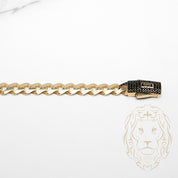 Bracelet - Or 10K jaune monaco 6.4mm & box lock pavé de pierres cz noirs - BRG898
